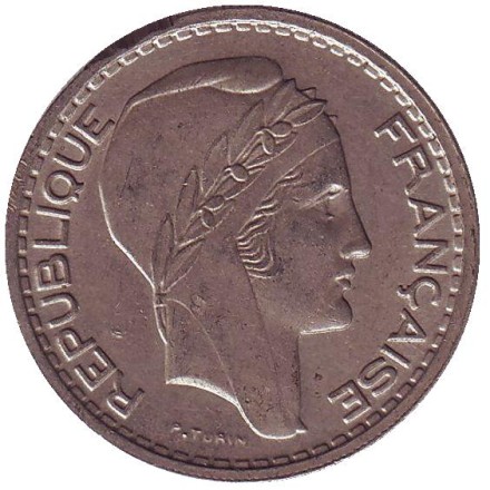 Монета 10 франков. 1947-B год, Франция. (Новый тип - небольшая голова)