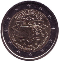 Монета 2 евро. 2007 год, Бельгия. Римский договор. Монета 2 евро. 2007 год, Бельгия. Римский договор.