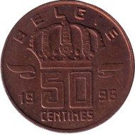 Монета 50 сантимов. 1996 год, Бельгия. (Belgie) Монета 50 сантимов. 1996 год, Бельгия. (Belgie)