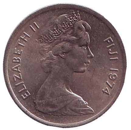 Монета 5 центов. 1974 год, Фиджи. Фиджийский барабан (лали). Монета 5 центов. 1974 год, Фиджи. Фиджийский барабан (лали).