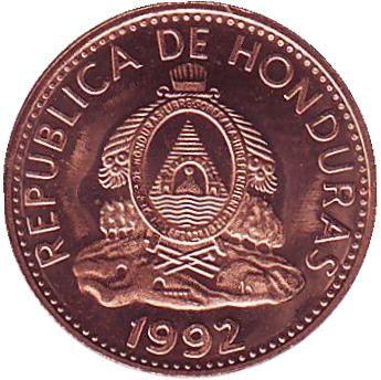 Монета 1 сентаво. 1992 год, Гондурас.