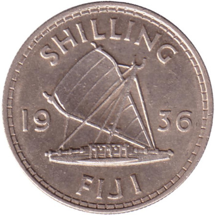 Монета 1 шиллинг. 1936 год, Фиджи. Парусник.