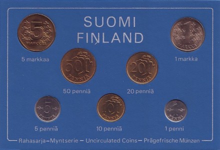 Набор монет Финляндии (7 шт), 1978 год, Финляндия. (в банковской упаковке) 