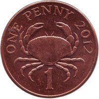 Краб. Монета 1 пенни, 2012 год, Гернси.