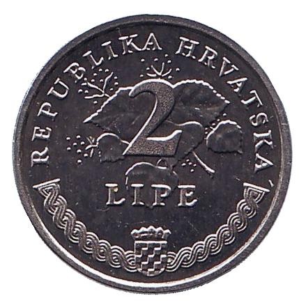 Монета 2 липы. 2005 год, Хорватия. UNC. Виноградная ветвь.
