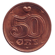 Монета 50 эре. 2008 год, Дания. Монета 50 эре. 2008 год, Дания.