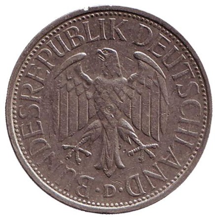 Монета 1 марка. 1971 год (D), ФРГ. Монета 1 марка. 1971 год (D), ФРГ.