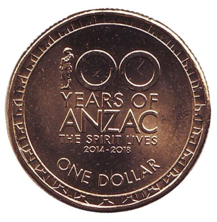Монета 1 доллар. 2018 год, Австралия. 100 лет героям событий ANZAC.