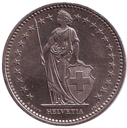Монета 1 франк. 1997 (В) год, Швейцария. Гельвеция. Монета 1 франк. 1997 (В) год, Швейцария. Гельвеция.