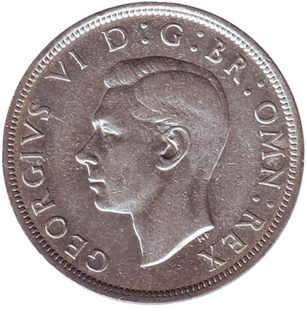 Монета 1/2 кроны. 1942 год, Великобритания.