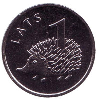 Ёж (ёжик). Монета 1 лат, 2012 год, Латвия.