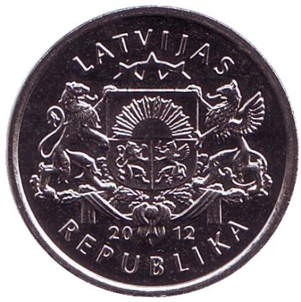 Монета 1 лат, 2012 год, Латвия. Ёж (ёжик). Монета 1 лат, 2012 год, Латвия. Ёж (ёжик).