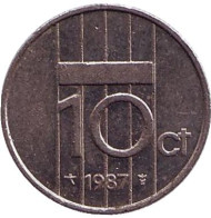 Монета 10 центов. 1987 год, Нидерланды. Монета 10 центов. 1987 год, Нидерланды.