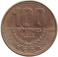 Монета 100 колонов, 2007 год, Коста-Рика. Монета 100 колонов, 2007 год, Коста-Рика.