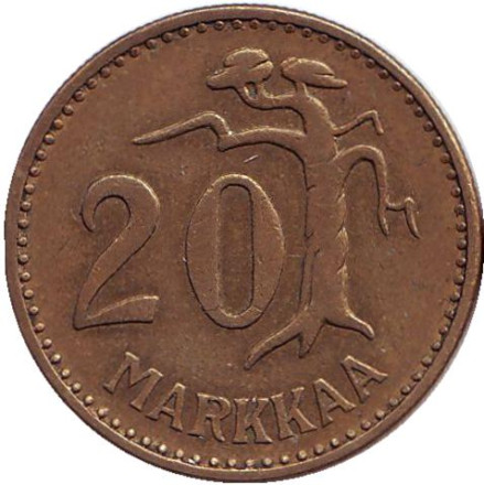 Монета 20 марок. 1961 год, Финляндия.