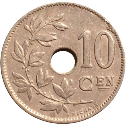 Монета 10 сантимов. 1924 год, Бельгия. (Belgie)
