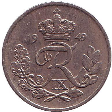 Монета 10 эре. 1949 год, Дания.