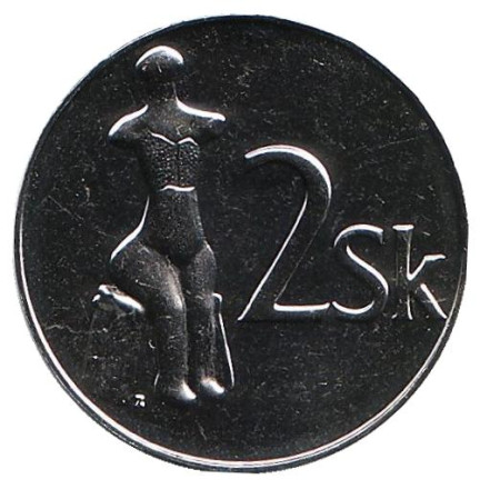 Монета 2 кроны. 2004 год, Словакия. BU. Статуя Венеры.