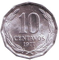 Монета 10 сентаво. 1977 год, Чили. aUNC.