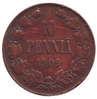 Монета 10 пенни. 1909 год, Финляндия в составе Российской Империи. Монета 10 пенни. 1909 год, Финляндия в составе Российской Империи.