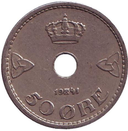 Монета 50 эре. 1941 год, Норвегия.