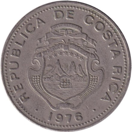 Монета 1 колон. 1976 год, Коста-Рика.