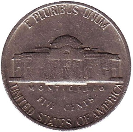 Монета 5 центов. 1981 год (P), США. Джефферсон. Монтичелло.