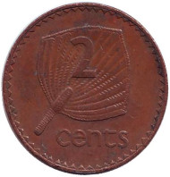 Монета 2 цента. 1995 год, Фиджи. Веерная пальма. Монета 2 цента. 1995 год, Фиджи. Веерная пальма.