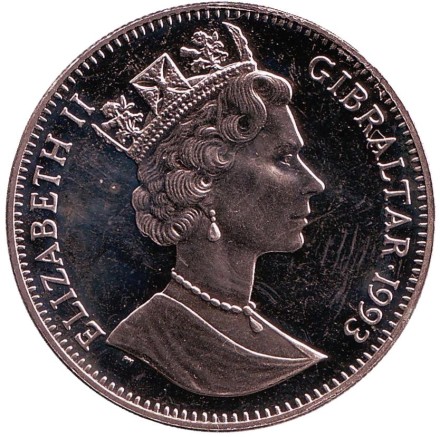 Монета 1 крона. 1993 год, Гибралтар. Панда. Международная дружба с Китаем. (Тип I). Монета 1 крона. 1993 год, Гибралтар. Панда. Международная дружба с Китаем. (Тип I).