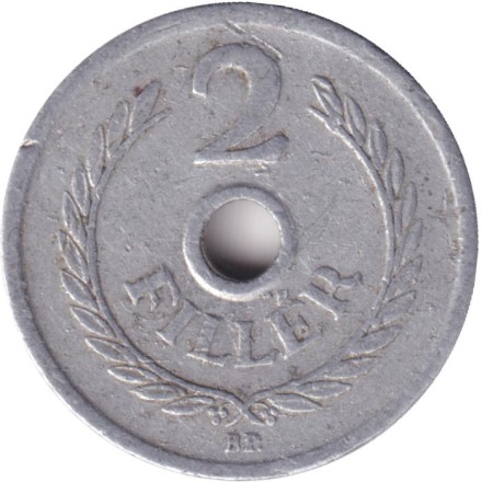 Монета 2 филлера. 1954 год, Венгрия.