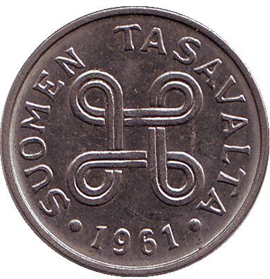 Монета 1 марка. 1961 год, Финляндия.