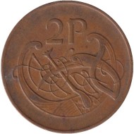 Монета 2 пенса. 1976 год, Ирландия. Птица. Ирландская арфа.