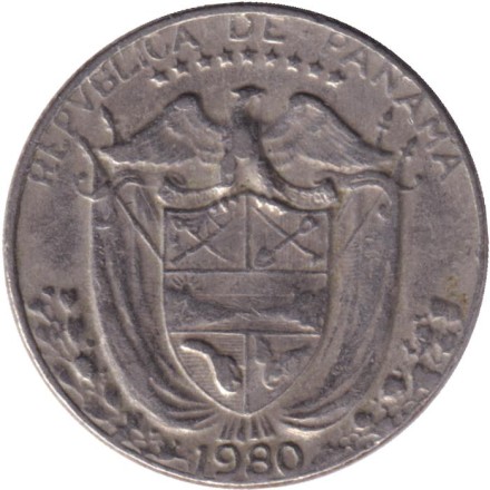 Монета 1/10 бальбоа. 1980 год, Панама. Васко Нуньес де Бальбоа.