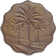 Монета 5 филсов. 1971 год, Ирак. Пальмы. Немагнитная. Монета 5 филсов. 1971 год, Ирак. Пальмы. Немагнитная.