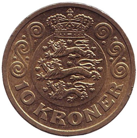 Монета 10 крон. 2014 год, Дания. Из обращения.