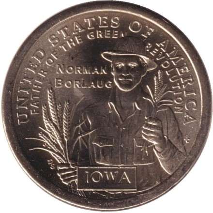 Монета 1 доллар. 2026 год (P), США. Норман Борлоуг, отец Зелёной революции. Серия "Американские инновации".