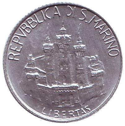 Монета 2 лиры. 1984 год, Сан-Марино. Леонардо да Винчи.