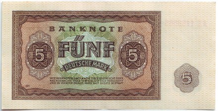 Банкнота 5 марок. 1948 год, ГДР.