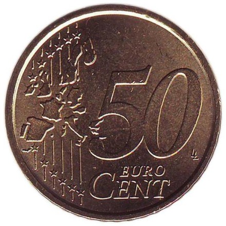Монета 50 центов, 2002 год, Италия.