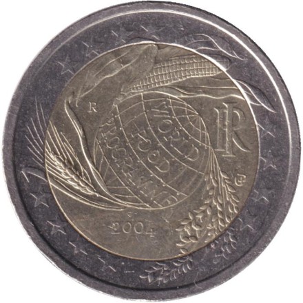 Монета 2 евро, 2004 год, Италия. 50 лет Всемирной продовольственной программы.