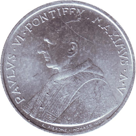 Монета 10 лир. 1967 год, Ватикан. Папа Павел VI.