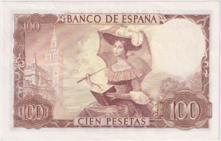 Банкнота 100 песет. 1965 год, Испания. Банкнота 100 песет. 1965 год, Испания.