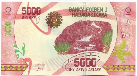 Банкнота 5000 ариари. 2017 год, Мадагаскар. Горбатый кит.