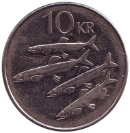 Монета 10 крон. 2006 год, Исландия. Рыбы. Монета 10 крон. 2006 год, Исландия. Рыбы.