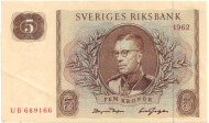 Банкнота 5 крон. 1962 год, Швеция. Банкнота 5 крон. 1962 год, Швеция.