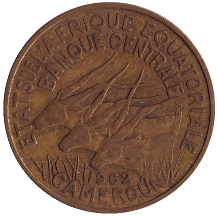 Монета 10 франков. 1962 год, Камерун. Африканские антилопы. (Западные канны).