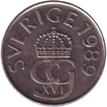 Монета 5 крон. 1989 год, Швеция.