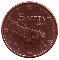 Монета 5 центов. 2011 год, Греция. Монета 5 центов. 2011 год, Греция.