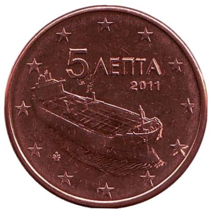 Монета 5 центов. 2011 год, Греция.