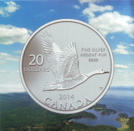 Монета 20 долларов. 2014 год, Канада. Канадский гусь. Монета 20 долларов. 2014 год, Канада. Канадский гусь.